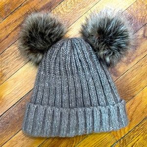 Grey Pom Pom Ear Hat
